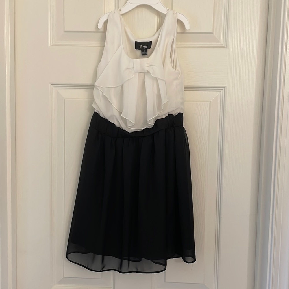 Black and White ruffle front dress